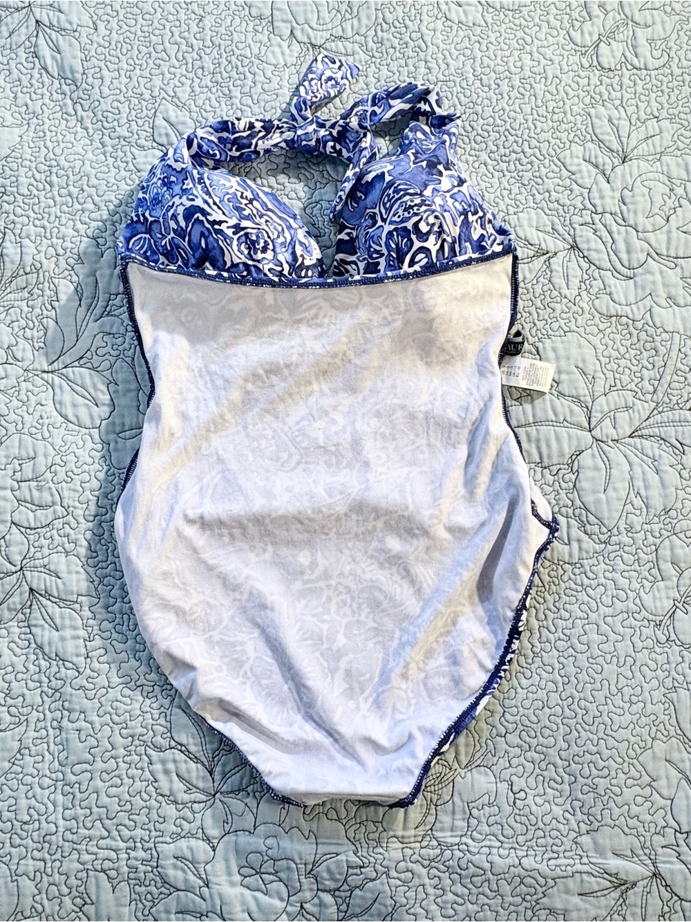 Lauren Ralph Lauren Blue White Floral Halter Swimsuit Tummy Control Ruched~8💛 - Picture 7 of 12